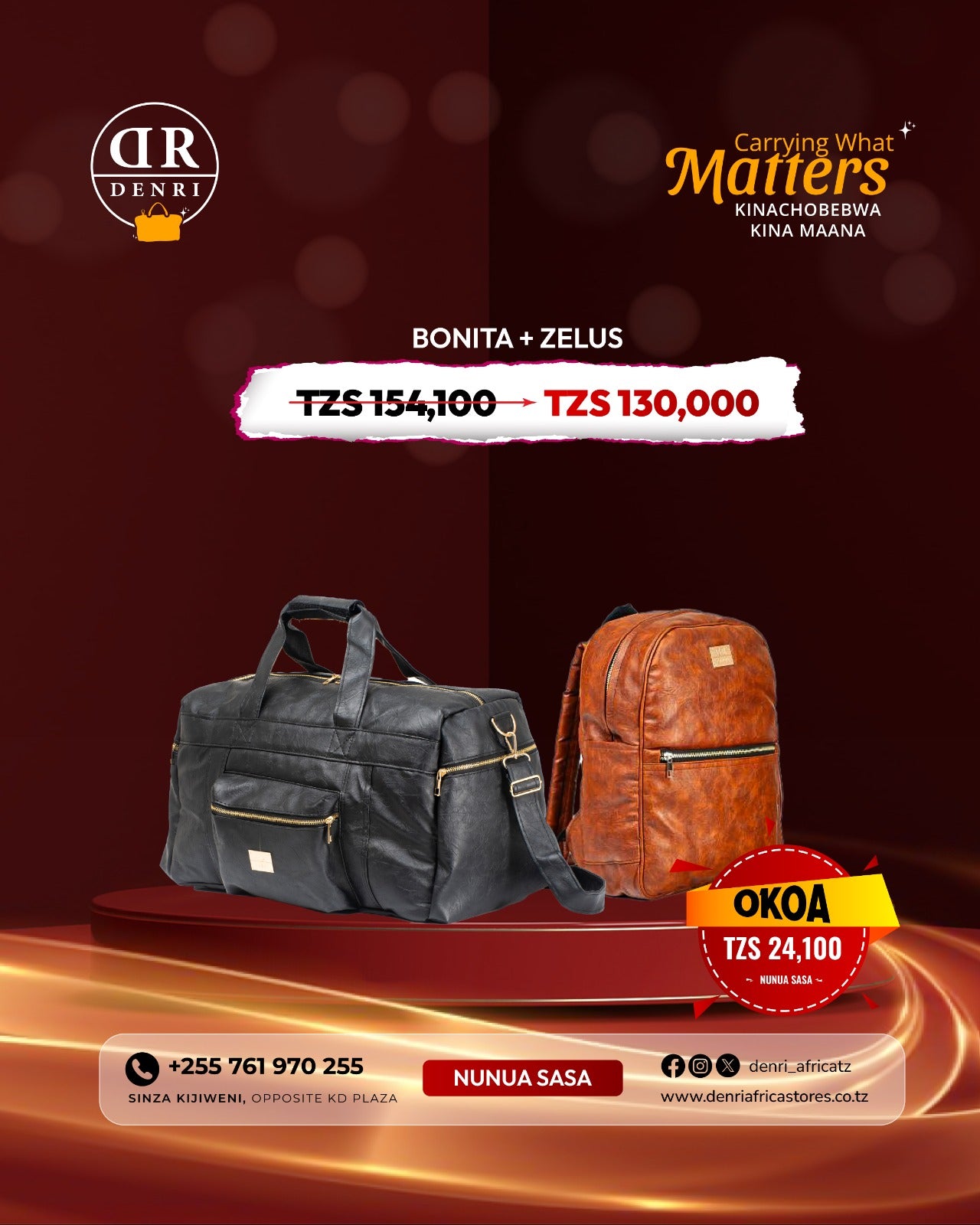 Denri Africa Bonita Travel bag and Denri Africa Zelus Backpack Bag offer combo.