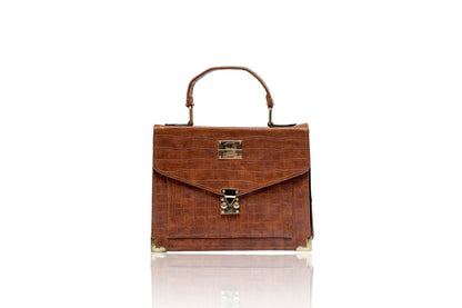 Denri Africa's Charlotte Brown Handbag with crocodile pattern