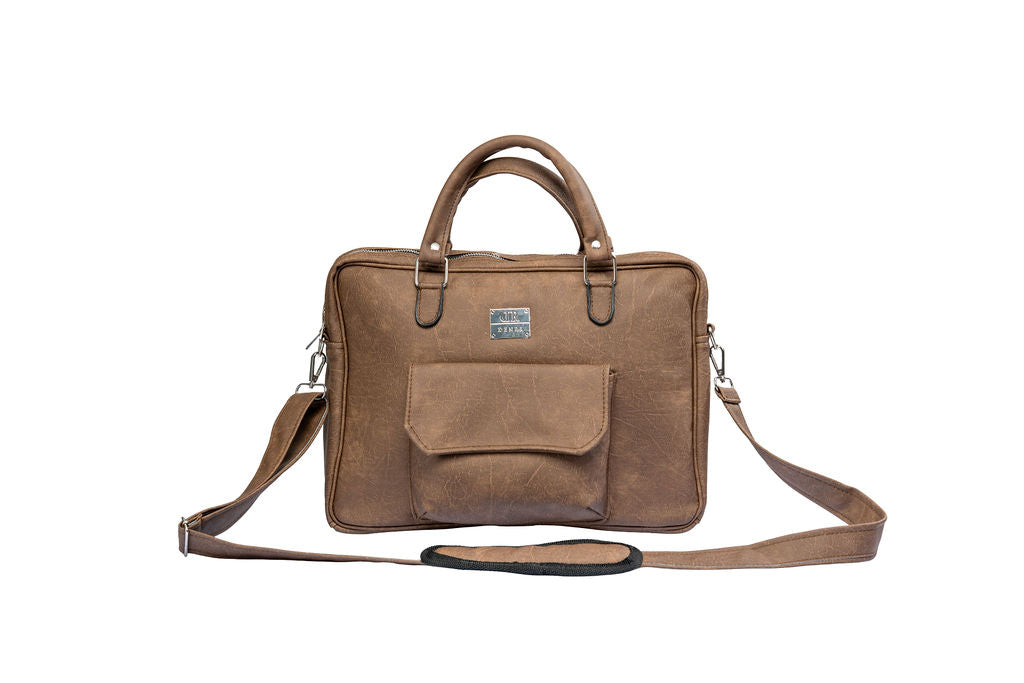 Denri Africa's brown Denri Sleek Professional Legacy Briefcase. Executive laptop bag, durable vegan leather briefcase, corporate work accessory.