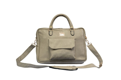 Denri Africa's gray Denri Sleek Professional Legacy Briefcase. Modern office briefcase, lightweight laptop bag, minimalist vegan leather design.