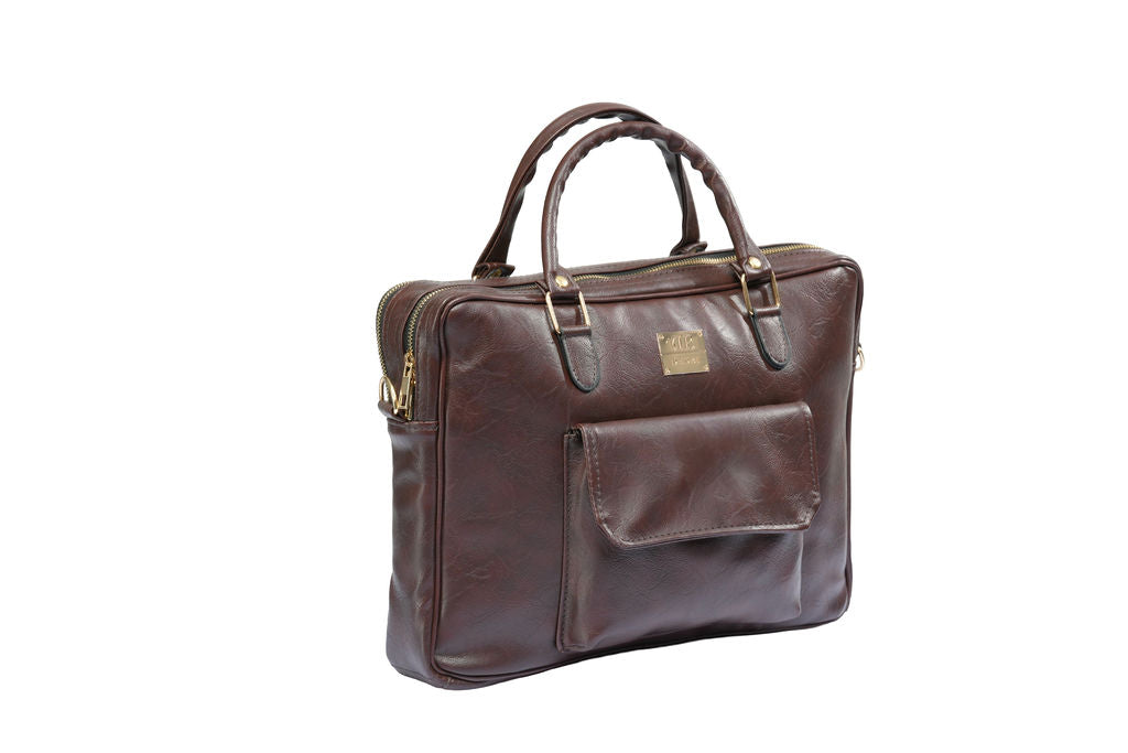 Denri Africa's dark brown Denri Sleek Professional Legacy Briefcase. Work-ready laptop briefcase, elegant corporate bag, durable vegan leather finish.