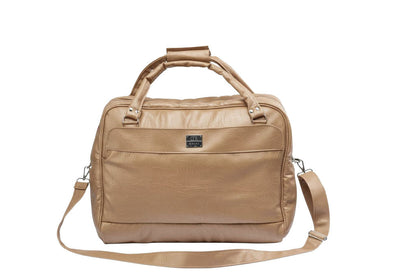Denri Africa's beige Voyage Travel Bag. Neutral-tone vegan-leather travel duffle, spacious bag for travel or short trips.
