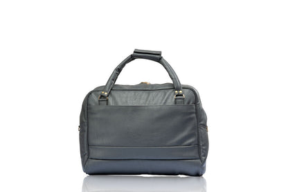Denri Africa's gray Voyage Travel Bag. Minimalist vegan-leather duffle, roomy travel companion, neutral-tone travel bag.