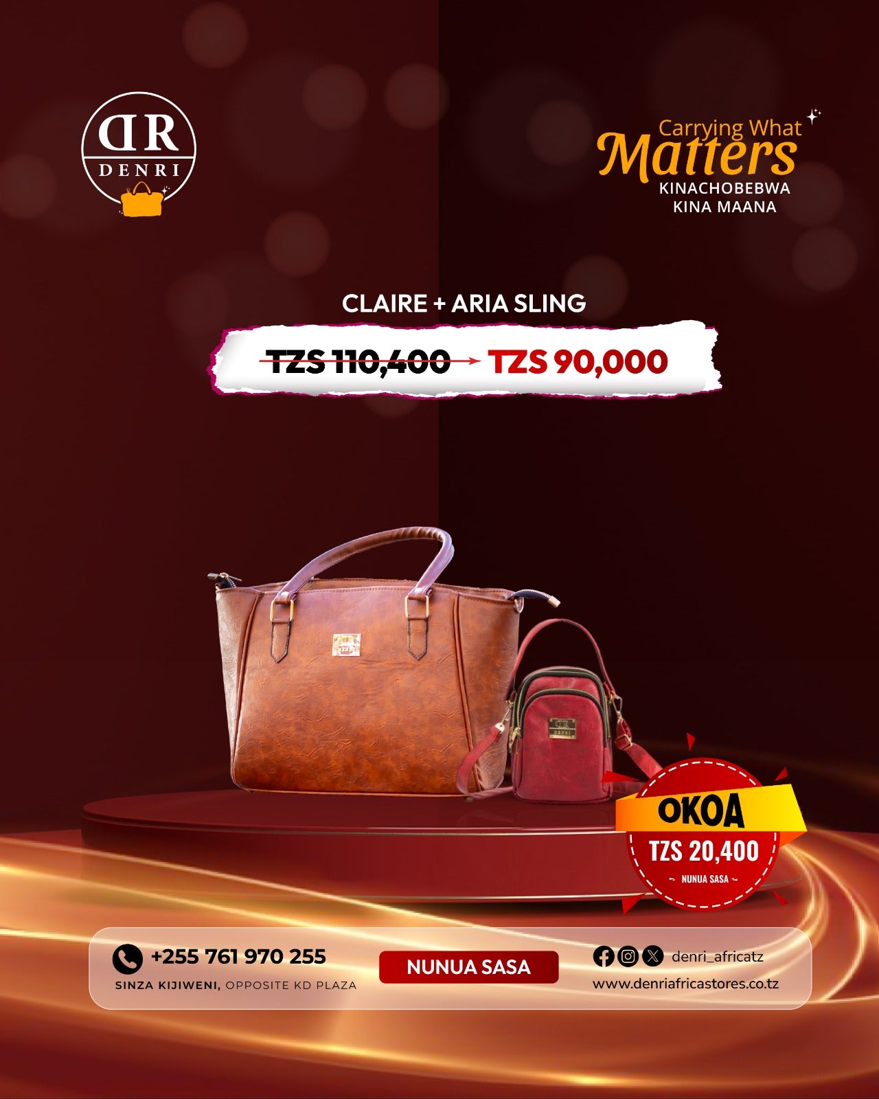 Denri Africa Claire hand bag and Denri Africa Aria Sling Bag offer combo. 