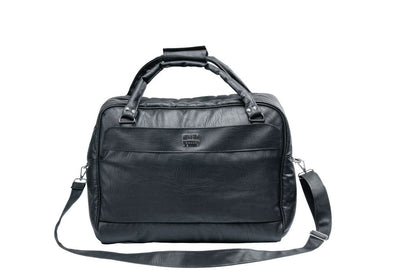 Denri Africa's black Voyage Travel Bag. Large travel duffle, durable vegan leather, roomy overnight or weekend bag.